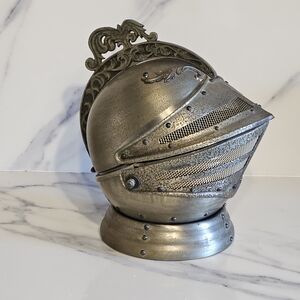 Antique Style Silver Knight Helmet Featuring Gin Bottle & 4 Shot Glasses